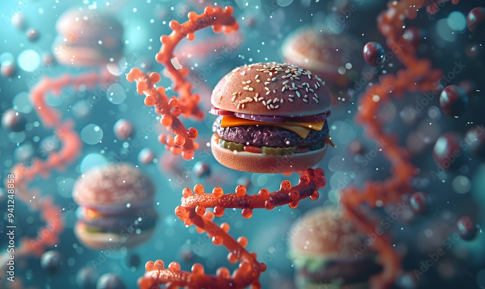 Genetic Blueprint with Fast-Food Overlays, A creative representation of ...