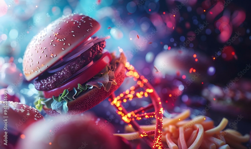 Genetic Blueprint with Fast-Food Overlays, A creative representation of ...