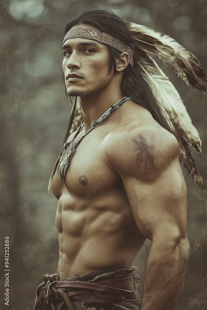 Powerful Indigenous Warrior. Handsome Native American Man with Muscular ...