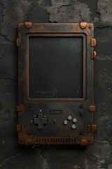 Raypunk style handheld monitor device with led buttons and glowing screen
