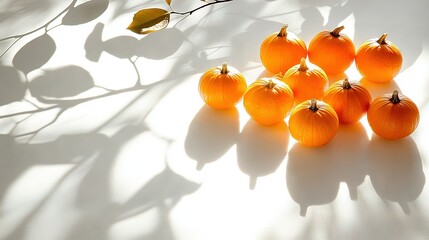 Wall Mural -   Oranges on a white table with a tree nearby