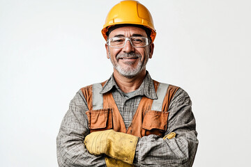 Worker wearing hard hat smiling positively