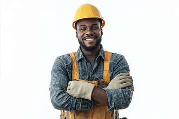 Worker wearing hard hat smiling positively