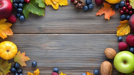 Wall Mural - A wooden table with a variety of fruits and nuts, AI