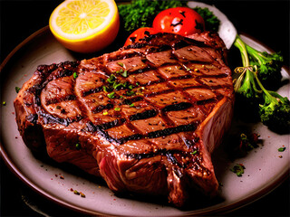 grilled steak meat with vegetables isolated on transparent background