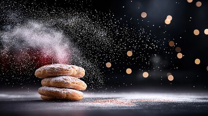 Wall Mural -   A tower of doughnuts atop a table, adjacent to a mound of sprinkles