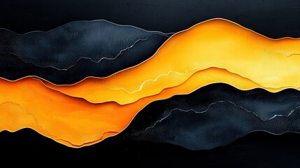 Wall Mural -  A yellow-black hill landscape with a dark sky, depicted in abstract art