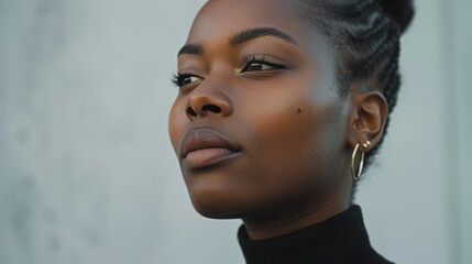 A woman wearing minimalist jewelry, focusing on the simplicity and elegance