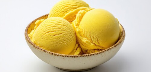 A bowl of yellow ice cream