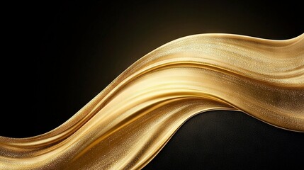 Poster -   Black and gold background with gold foil waves, black background with gold foil waves