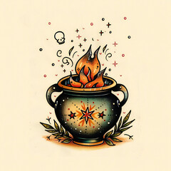 Cauldron very simple traditional tattoo flash styles illustration