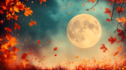 Wall Mural - Autumn radiance: Sharad Purnima, the brightest full moon of the year with reverence and cultural practices, celebrating abundance, health, and the divine blessings with this auspicious night 