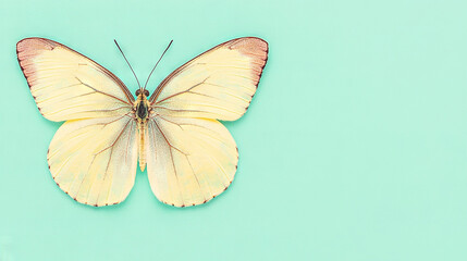 Wall Mural -   A close-up of a yellow butterfly on a blue background with a light green background