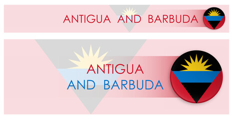 Wall Mural - Antigua and Barbuda flag horizontal web banner in modern neomorphism style. Webpage Antigua country header button for mobile application or internet site. Vector