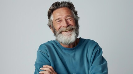 Poster - A smiling elderly man with a beard wearing a blue sweater, conveying warmth and friendliness.