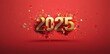 © Halina Berah - The New Year's numbers 2025. Red poster with fireworks design.