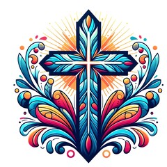 Christian cross colorful illustration isolated on a white background