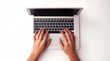 Wall Mural - Hands Typing on Laptop Keyboard in Modern Workplace