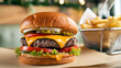 © JamesTeo - Mouthwatering classic cheeseburger featuring a juicy beef patty, melted cheese, fresh lettuce, tomato, pickles, and soft bun, set against a warm, inviting eatery background.