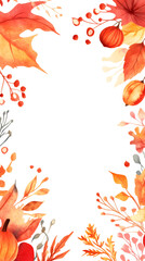 Watercolor Autumn floral frame isolated on white background