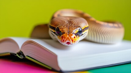 Mockup template with Boa Constrictor, snake symbol of 2025, on pink marble, blank white paper background.