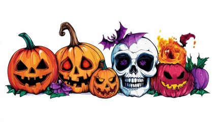 Wall Mural - Halloween, head load cartoon style, bright colors, isolated on white background