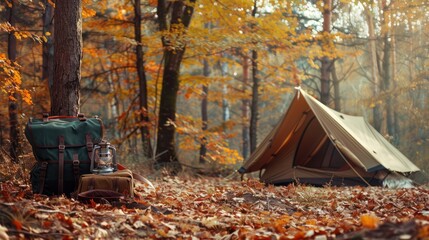 Wall Mural - Camping in Autumn Forest