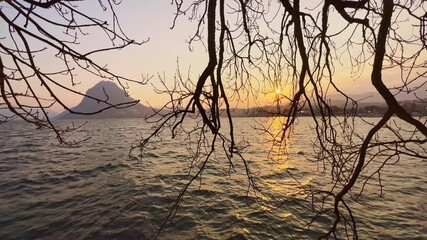 Wall Mural - The golden sunset on Ceresio Lake, Lugano, Switzerland