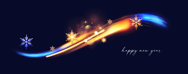 Wall Mural - merry christmas shining celebration with motion light and gold snowflakes