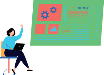 A girl is working on HTML and API coding.
