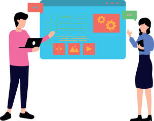 Boy and girl talking about coding management.