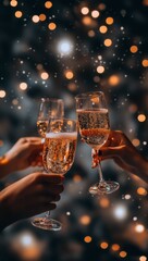 Wall Mural - Champagne glasses filled with a happy new year background