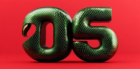 Happy New Year 2025! Snake skin textured numbers on a bright red background. Ideal for holiday designs.