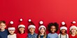 © YURIMA - A group of joyful children wearing Santa hats celebrate Christmas, exuding happiness and festive cheer during the holiday season, spreading joy and warmth with their vibrant and festive spirit