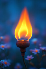 Poster - A natural gas flame, isolated on a pastel blue background, capturing the energy released from fossil gas,