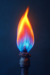 Aufkleber - A natural gas flame, isolated on a pastel blue background, capturing the energy released from fossil gas,