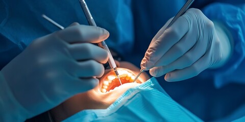 Canvas Print - Dentist performing a soft tissue graft to treat gum recession