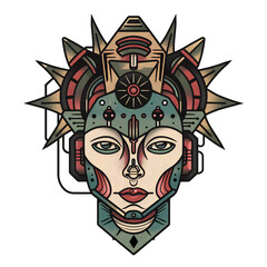 Wall Mural - Cyborg very simple traditional tattoo flash styles illustration