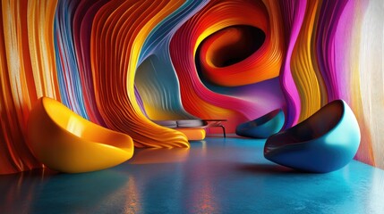 Poster - 3D abstract interior design with vibrant colors