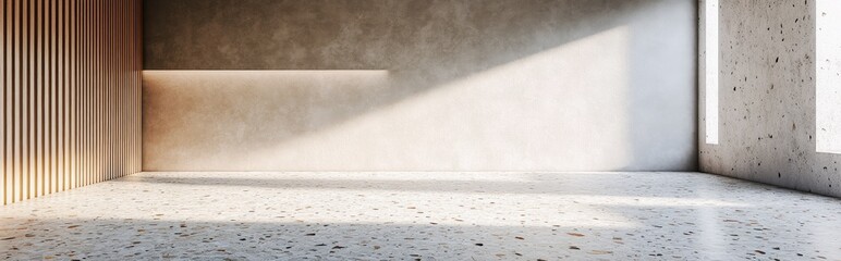 Poster - 3D render of an empty space featuring a terrazzo pattern floor and a textured wall