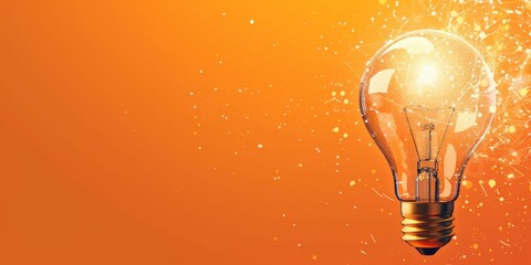 Wall Mural - Light bulb on an orange background with water droplets, concept of ideas. Free copy space for text.