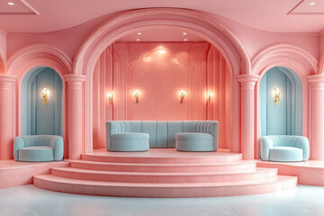 Poster - A custom-designed home theater, isolated on a pastel mint background, representing the ultimate in entertainment and luxury,