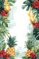 Wall Mural - Watercolor Tropical Pineapple and Torch Background