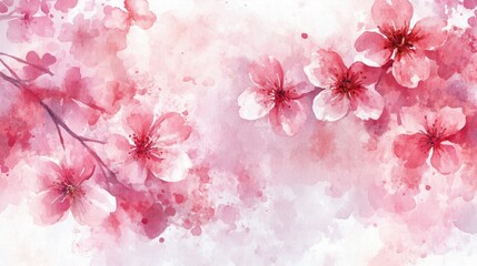 Sticker - Watercolor illustration of a cherry blossom background