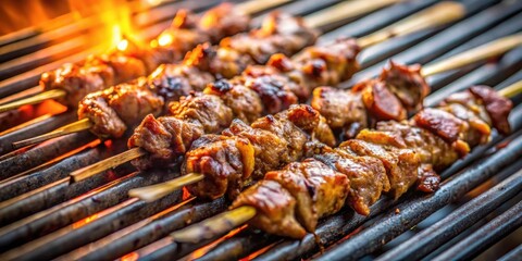 Grilled beef satay on the grill, beef, satay, food, barbecue, skewers, meat, cooking, grill, flame, outdoor, tasty, marinated