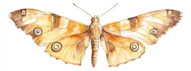 Watercolor illustration of a deceased dried butterfly on a white background