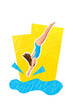 © deagreez - Vertical poster banner sketch picture image collage of sportive girl jumping down swimming pool preparing challenge drawing background