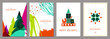 © KatyaKatya - Bright modern Holiday cards. Christmas backgrounds with Christmas ornament, Christmas trees, snowflakes, abstract elements, gift box.  For graphic and web design, social media banner.