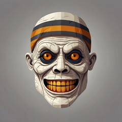 Wall Mural - Cartoon horror mummy character face smile. Illustration.