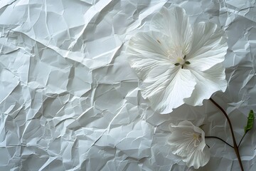 Canvas Print - Elegant White Flowers on Crumpled Paper Background